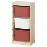 Ikea TROFAST: marco de madera clara, cubos rojos y blancos, almacenamiento ajustable, organizador de juguetes para niños.