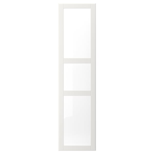 Puerta de cristal TYSSEDAL blanca con marco, elegante diseño rectangular, estilo moderno.