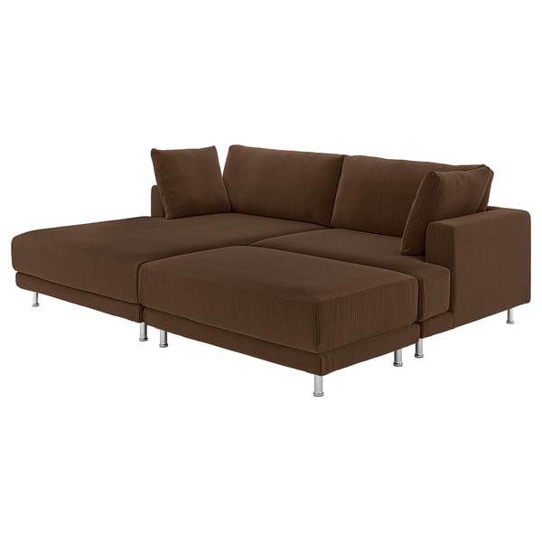 UPPÅKRA Sofá modular 3 plazas, con chaiselongue izda +reposapiés/Samsala marrón oscuro