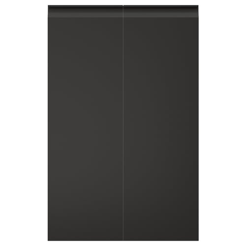 Puertas de armario UPPLÖV negras con elegantes tiradores integrados y bordes biselados.