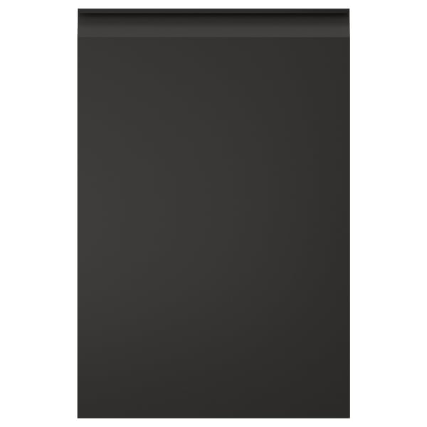 UPPLÖV: mueble de cocina negro con bordes elegantes y tiradores integrados.