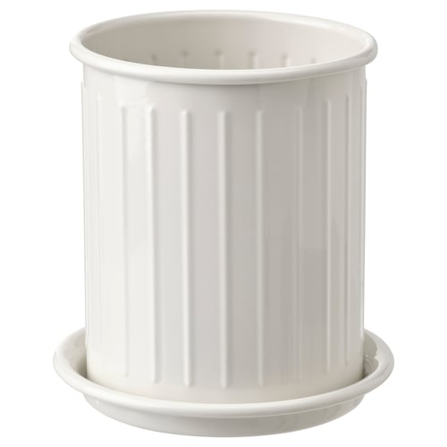 Jardinera de cerámica acanalada con tapa de malla.