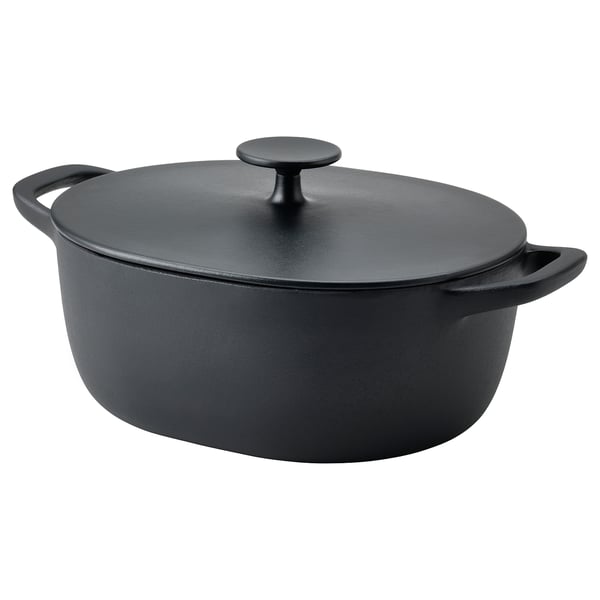 VARDAGEN Olla con tapa, hierro fundido esmaltado mate/negro, 5 l - IKEA