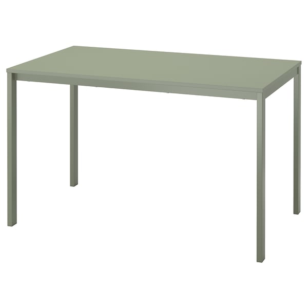 Escritorio VIHALS verde claro: moderno, rectangular, patas metálicas robustas, tapa fácil de limpiar.