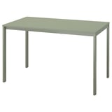 Escritorio VIHALS verde claro: moderno, rectangular, patas metálicas robustas, tapa fácil de limpiar.