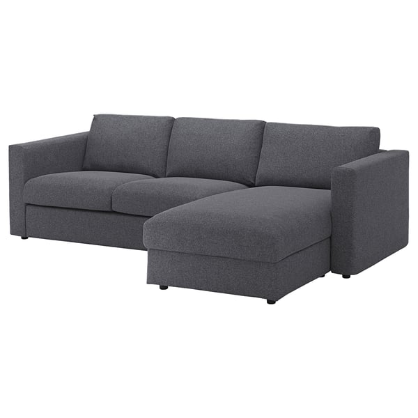 VIMLE funda sofá 3 plazas chaiselongue, Gunnared gris - IKEA