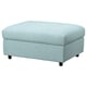 Otomana VIMLE azul claro, tela, cuadrada, cuatro patas de madera, almacenaje.
