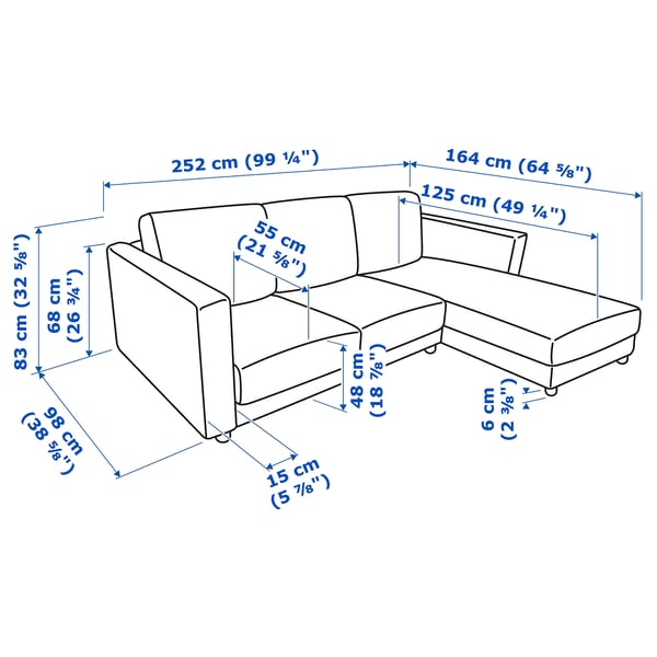 VIMLE Sofá 3 plazas con chaiselongue, Hallarp gris - IKEA