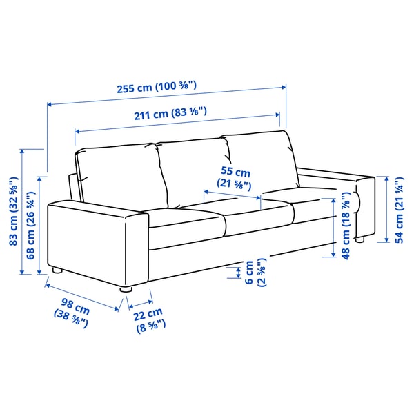 VIMLE sofá de 3 plazas, con reposabrazos anchos/Djuparp azul verdoso oscuro  - IKEA