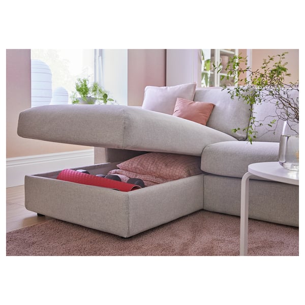 VIMLE Sofá de 4 plazas con chaiselongue, Con reposabrazos anchos/Gunnared  beige - IKEA