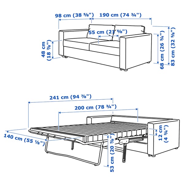 VIMLE sofá de 3 plazas, con reposacabezas con reposabrazos anchos/Hillared  antracita - IKEA