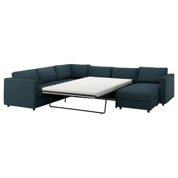 Sofá cama modular VIMLE verde azulado con colchón nido, diseño moderno.