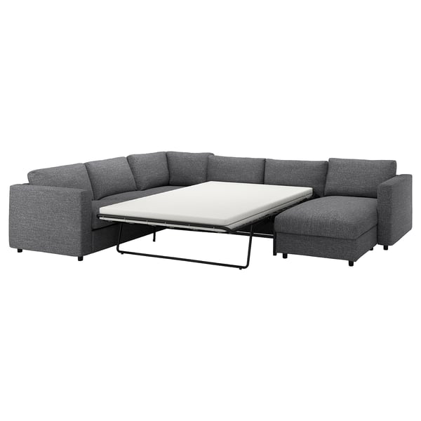 Sofá modular VIMLE, gris, en forma de L; Se convierte en una cama, moderna, de tela.