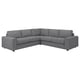 El sofá modular VIMLE en color gris, con un diseño moderno con cojines de felpa y un aspecto cómodo y acogedor.