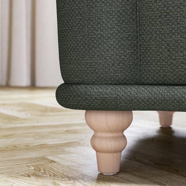 Sofá redondo VISKAFORS verde, patas de madera → sofá redondo VISKAFORS verde con patas de madera