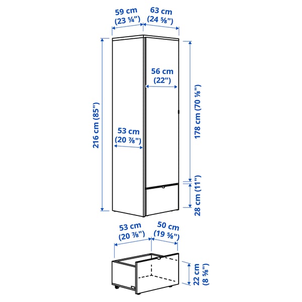 VISTHUS armario, gris/blanco, 122x59x216 cm - IKEA