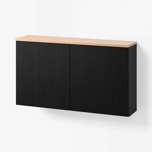 BESTÅ Horman muntatutako armairu-konb., beltza-marroia Lappviken/haritz-xafla, 120x22x66 cm