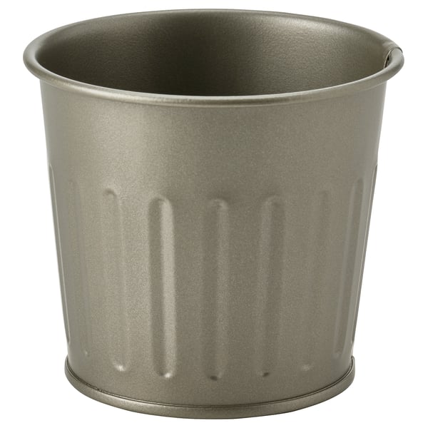 CITRONMELISS - metal grisezko lorategia, zilindro-formakoa, diseinu akanalatua, altzairu galbanizatua hautsez estalita.