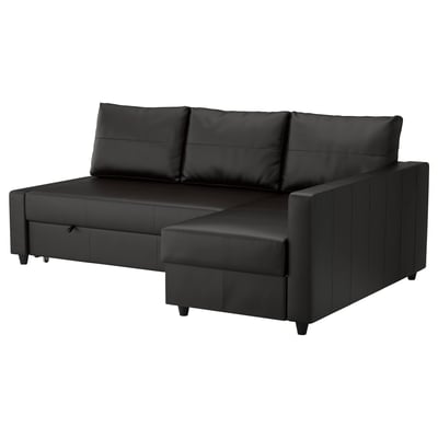 Sofa modular FRIHETEN beltza txaisearekin, diseinu modernoa, konbertigarria, larruzko itxura dotorea.