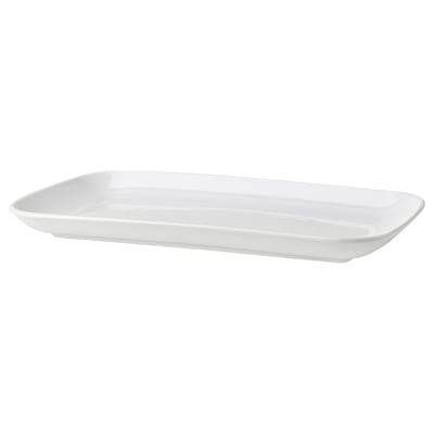 GodMIDDAG afaltzeko platera zuria, angeluzuzena, ertz leunak, diseinu erraza.