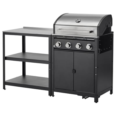 GRILLSKÄR Parrilla altzairu herdoilgaitzezko gasez, apal beltzekin, aire zabalean prestatzeko.