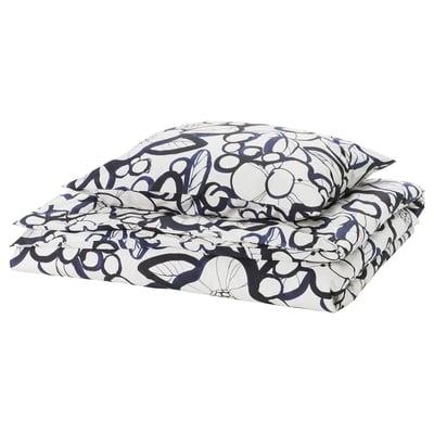 HÄRLIR duvet multzoa: zuri-beltza / zuria lore-estanpatua, laukizuzena, kotoia / lyocell nahasketa.