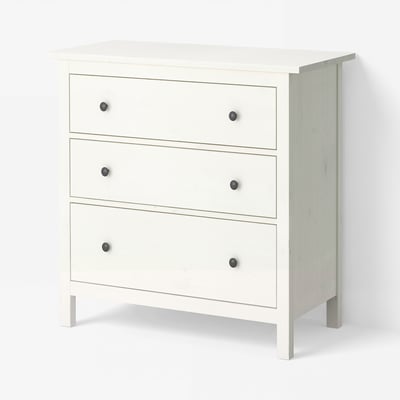 HEMNES 3 tiraderadun komoda, tindu zuria, 108x96 cm