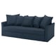 Sofa urdina burkoekin, diseinu modernoa, ohe bihurtzen da, denim iluneko ehuna, 3 kuxin.