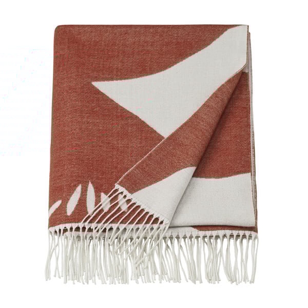 HYLSNEJLIKA manta, laranja eta zuria, lore handiekin jacquard ehuna, poliesterraren nahasketa leuna, forma angeluzuzena ertzekin.