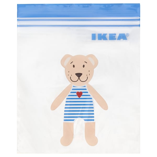 IKEA ISTAD poltsa urdin argia, hartz diseinuarekin, kremailerarekin estalia, elikagaietarako berrerabilgarria eta artikuluak.