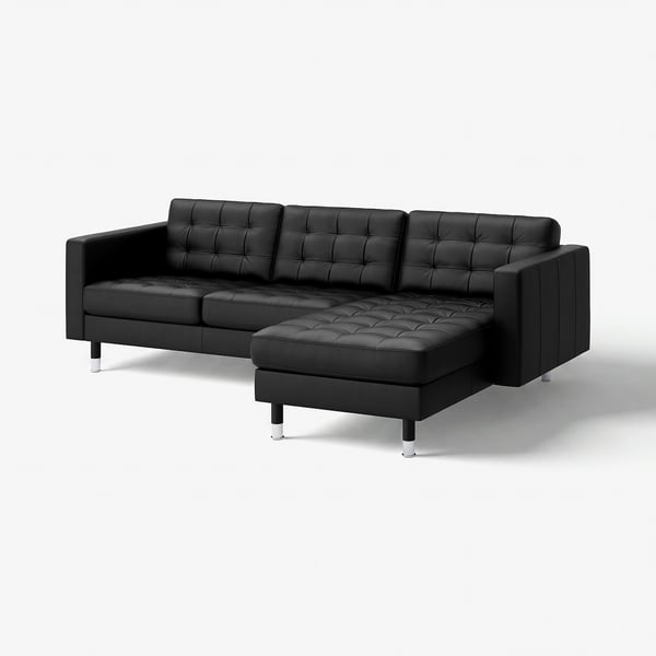 LANDSKRONA 3 eserlekuko sofa, +chaiselongue-ak/Grann/Bomstad beltza/metal-kolorea