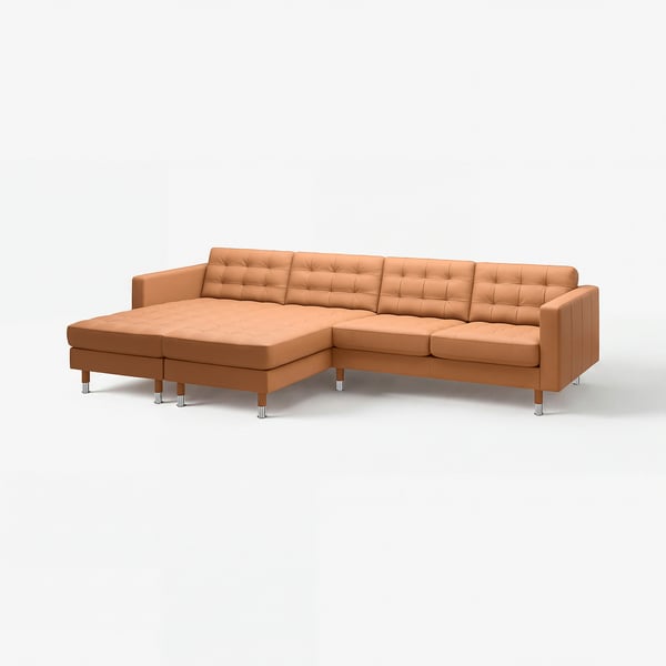 LANDSKRONA 4 eserlekuko sofa chaise longueekin, Grann/Bomstad urre-koloreko marroia/metal-kolorea