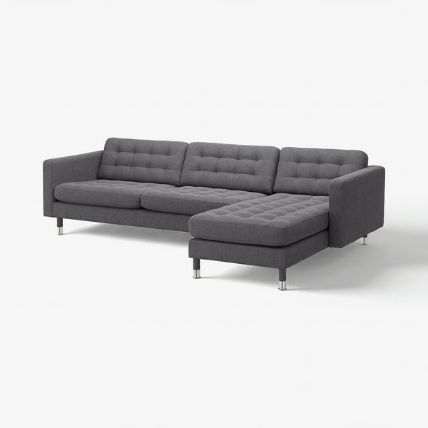 LANDSKRONA 4 eserlekuko sofa, +chaiselongue-ak/Gunnared gris iluna/metal-kolorea