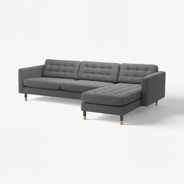 LANDSKRONA 4 eserlekuko sofa, +chaiselongue-ak/Gunnared gris iluna/zura