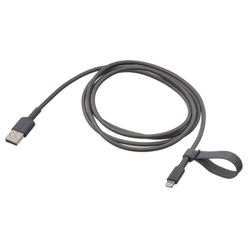 Kable usb-c LILLHULT grisa, 1. 5m, txirikordatua, banda elastikoarekin.