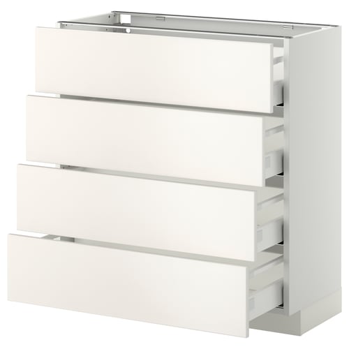 METOD sukaldaritza zuriko altzariak, kaxoi dotoreekin, diseinu moderno eta minimalistarekin.