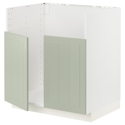 METOD sukaldeko altzari berdea, panel gris argiekin, forma angeluzuzena, ertz-diseinuarekin.