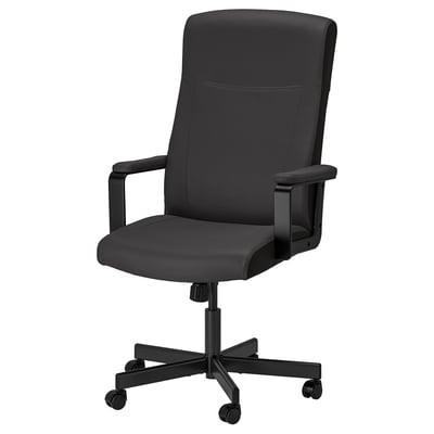 MILLBERGET bulego birakariko aulkia, oihal beltza, altuera erregulagarria, beso akoltxatuak, diseinu ergonomikoa.