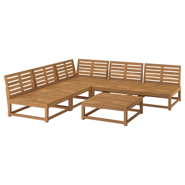 NÄMMARÖ egurrezko kanpoaldeko modularra, marroi argia, L formakoa, listoi modernoen diseinua.