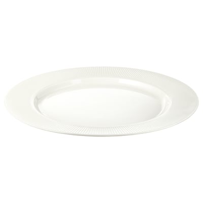 Portzelana zuriko OFANTLIGT platera, diseinu sinple eta dotorea, ertz ehundua, biribila.