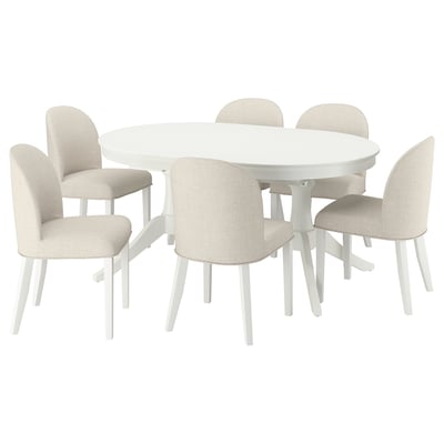 ROSENTORP / ROSENTORP Mahaia eta 6 aulki, zuria/Kilanda beix argia zuria, 160/215x110 cm