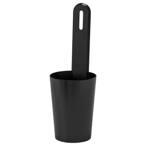 Plastiko beltzezko ontzia, errenarekin, zilindrikoa, biltegiratzeko.