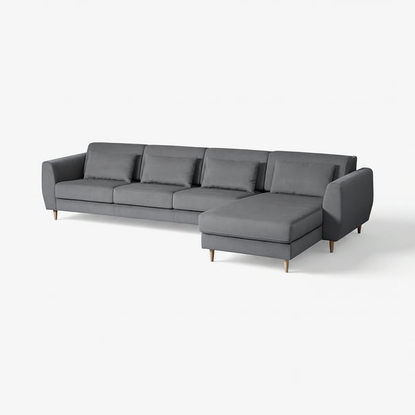SLATORP sofa gris gris eta l formakoa, egurrezko hankekin.