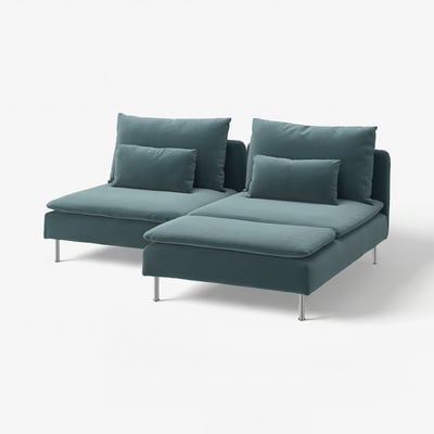 SÖDERHAMN 2 eserlekuko sofa chaiselongue, Alhamn urdin grisaxka iluna