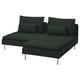 SÖDERHAMN sofa modular berde ilun bat, metalezko hankak eta felpa kuxinekin.