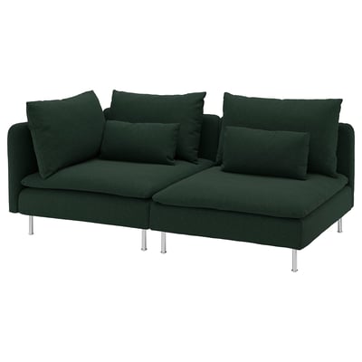 Sofa eskinero SÖDERHAMN deep seat berde ilunean, diseinu modernoa kuxin erauzgarriekin.