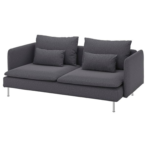 Sofa SÖDERHAMN gris iluna, diseinu modernoa eserleku sakonekin, lau kuxin, hanka metalikoak.