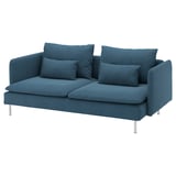 SÖDERHAMN sofa moderno bat irudikatzen du, kuxin solteekin, diseinu dotorea eta altzairuzko hankak dituena.