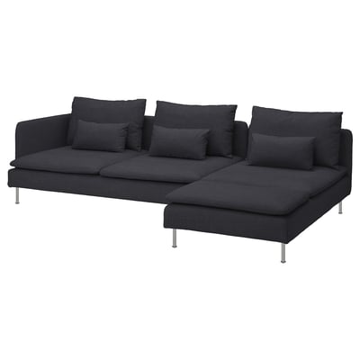 Sofa modular SÖDERHAMN gris iluna, eserleku sakonekin, kuxin solteekin eta altzairu herdoilgaitzezko hankarekin.