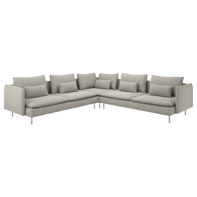 Sofa modular SÖDERHAMN, gris argia, diseinu modernoa, kuxin bikiak eta hanka altuak.